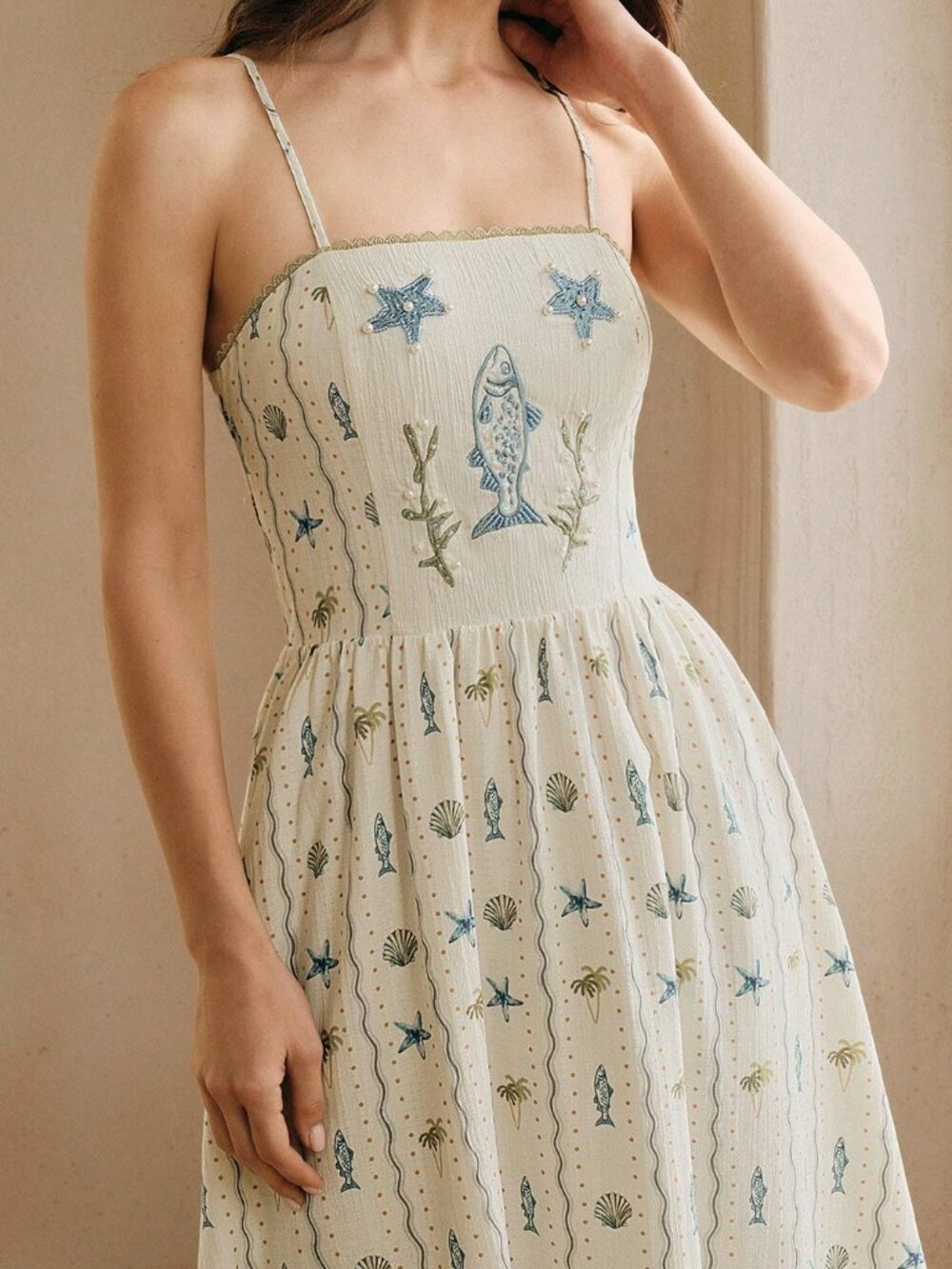 Multicolor Boho Women's Beach Spaghetti Strap Beaded Dress - Picture 6 of 7